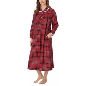 Lanz of Salzburg Women's Flannel Nightgown S Lightweight Red Green Plaid Holiday